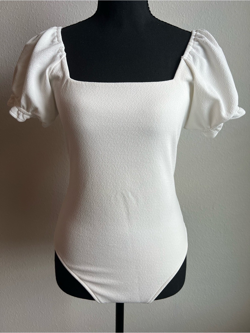 Show Me Your MuMu White Square Neck Puff Sleeve Thong Bodysuit